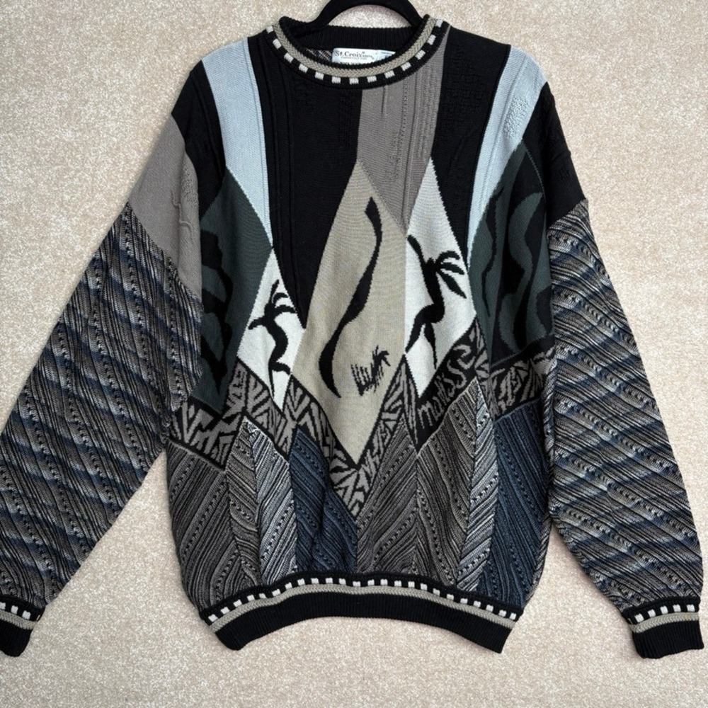VINTAGE St Croix Knits Sweater Mens XL Crosby Grandpa Tribal‎ Aztec Southwestern